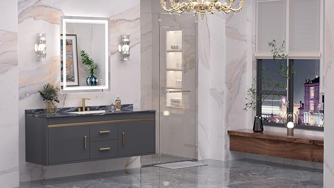 Keonjinn LED Mirror for Bathoom 24 x 30 Inch, Bathroom Mirror with Front Lights, Shatter-Proof Tempered Glass, UL-Listed LED Driver, Anti-Fog, Dimmale 6000K, Easy Installation(Horizontal/Vertical)