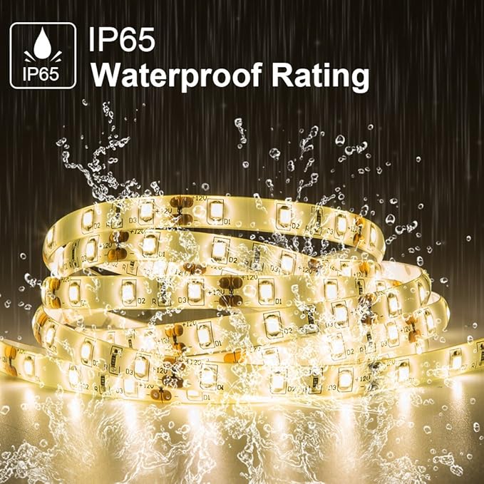 Warm White LED Strip Lights, Waterproof cuttable 300 SMD 2835 LED Tape, 6000K 16.4ft/5m 12V Flexible Ribbon, Kitchen Cabinet Lighting, Hotel, Club, Bar（No Power Supply
