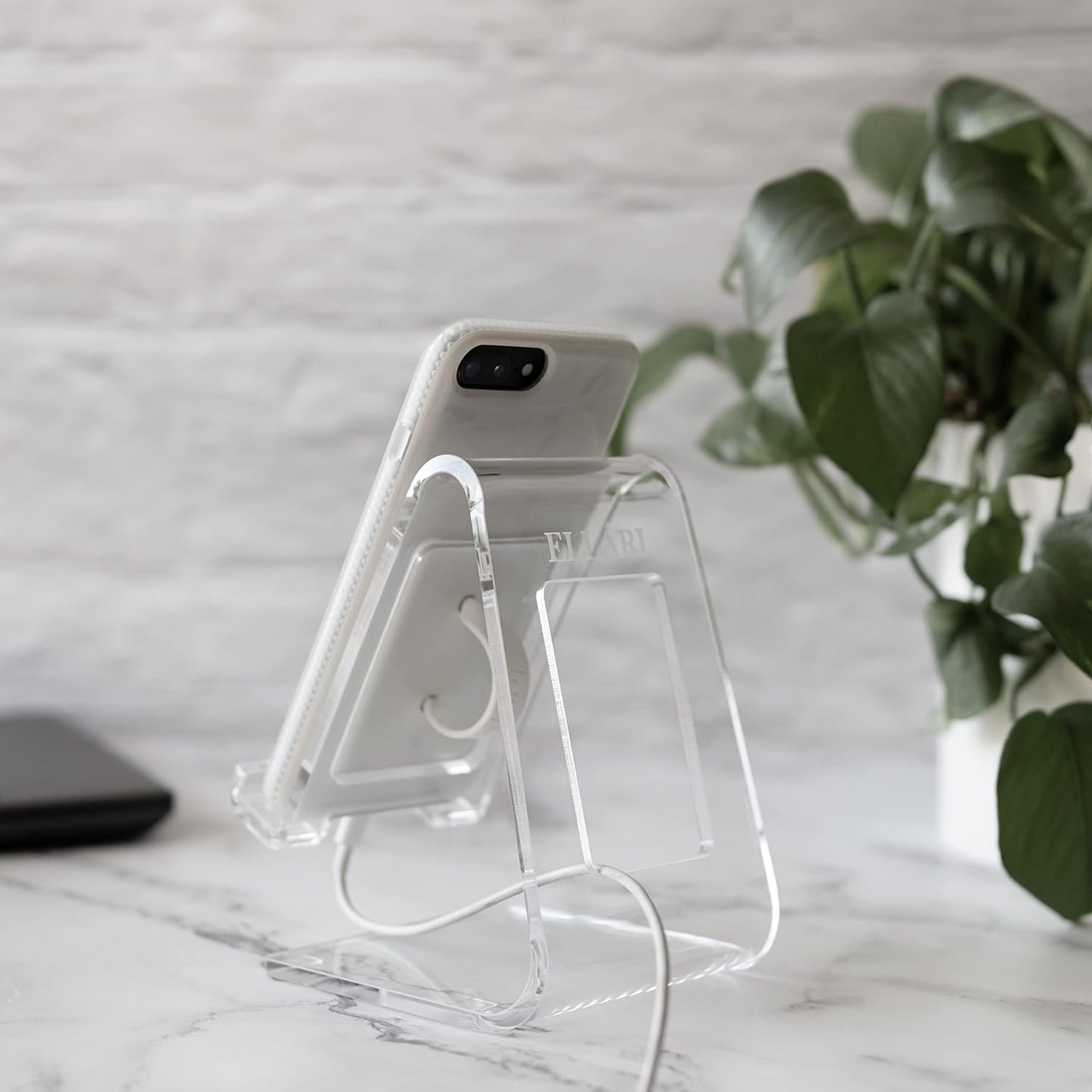 Phone Stand for Office Desk Clear Acrylic Compatible with Loopycases, Popsockets, Kindle, iPhone, Samsung