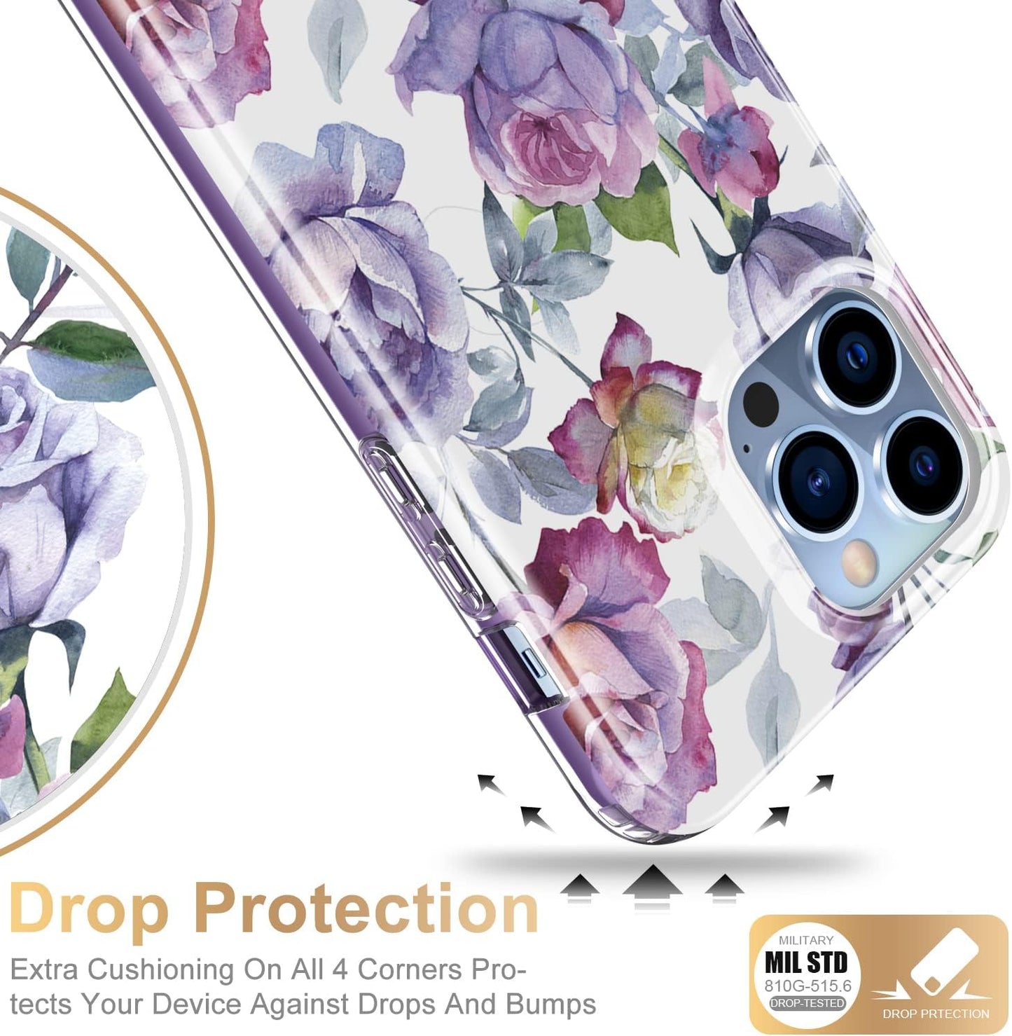 Esdot iPhone 13 Pro Max Case with Built-in Screen Protector, Military Grade Cover with Fashion Designs