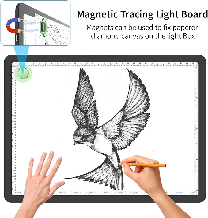 Phylosal Magnetic A4 Light Pad with Bag, Super Bright Light Box with Side Button, Diamond Art Light Board, Lightbox for Tracing and Drawing, USB Power Light Table for Sketching, Weeding Vinyl (Black)