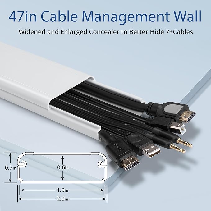 47in TV Cord Hider, YCLYC Cord Hider for Wall Mount TV, Large Cable Hider, Paintable Wire Covers for Cords, Cable Management Cord Organizer, Wire Hiders for TV on Wall 3*L15.7in W2in H0.7in, White
