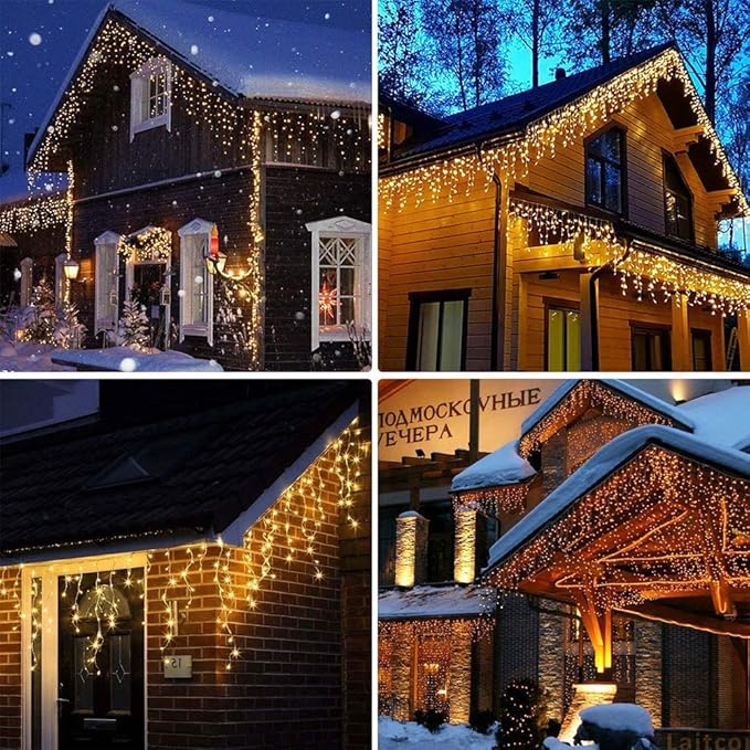 Toodour Christmas Icicle Lights Outdoor, 612 LED 50ft 8 Modes Fairy Icicle String Light with 102 Drops, Led Christmas Lights Twinkle for Holiday, Party, Wedding, Eaves, Xmas Decorations (Warm White)