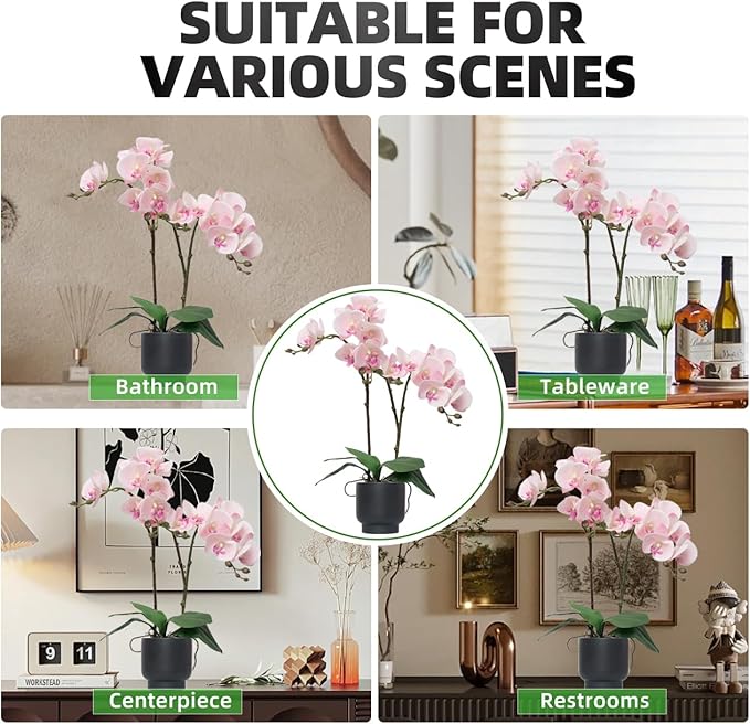 CXGS Orchids Artificial Flowers Real Touch Fake Flowers in Ceramic Pot 20" Pink Faux Orchid Plant Lifelike Silk Phalaenopsis for Centerpiece Hotel Home Indoor Decor