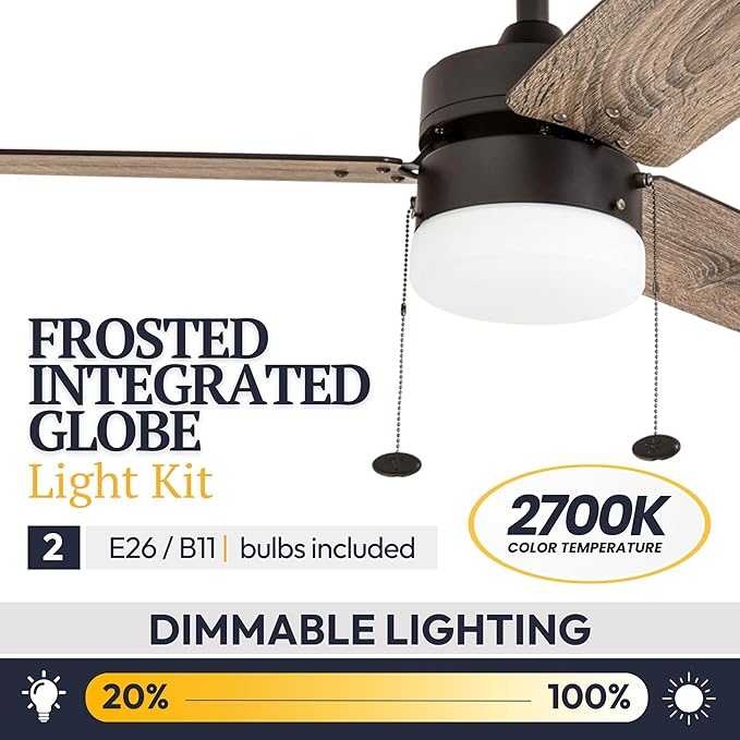 Prominence Home Reston, 42 Inch Modern Farmhouse LED Ceiling Fan with Light, Pull Chain, Dual Mounting Options, Dual Finish Blades, Reversible Motor - 51015-01 (Bronze)