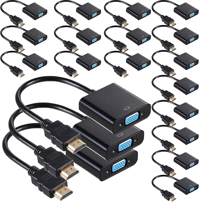 Yunsailing 20 Pack HDMI to VGA Adapter Converter Bulk Gold Plated Black HDMI to VGA Cable Compatible with Raspberry Pi Computer Desktop Laptop Monitor HDTV Projector