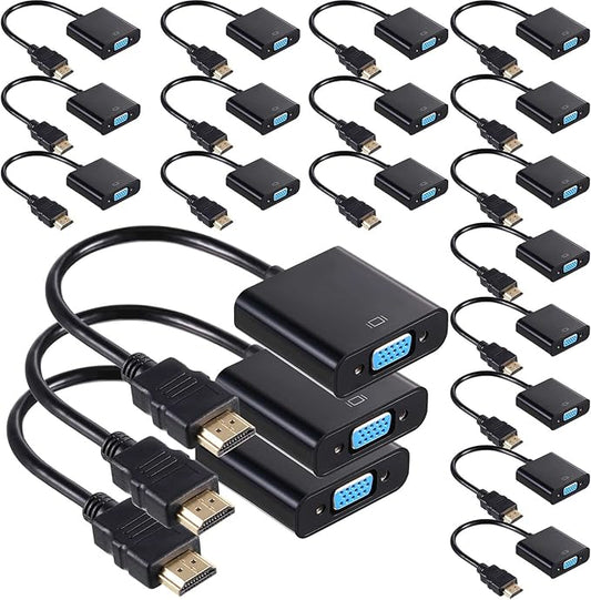 Yunsailing 10 Pack HDMI to VGA Adapter Converter Bulk Gold Plated Black HDMI to VGA Cable Compatible with Raspberry Pi Computer Desktop Laptop Monitor HDTV Projector