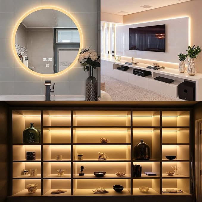 Warm White LED Strip Lights, Waterproof cuttable 300 SMD 2835 LED Tape, 6000K 16.4ft/5m 12V Flexible Ribbon, Kitchen Cabinet Lighting, Hotel, Club, Bar（No Power Supply