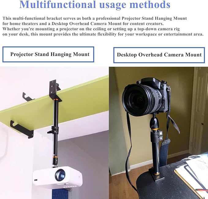 Adjustable Long Arm Projector Ceiling Mount Stand, Universal Desktop Overhead Camera Mount, Metal Projector Hanging Mount for Aurzen Nebula XGIMI AuKing and Most Mini Projectors, Webcams & Cameras