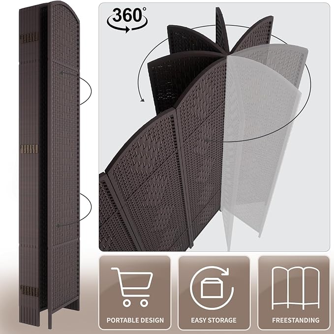 Rose Home Fashion 6 ft Tall Room Divider, Room Dividers and Folding Privacy Screens, 15.7in Privacy Screen 3 Panel Partition Temporary Wall Separation for Private, Dark Coffee