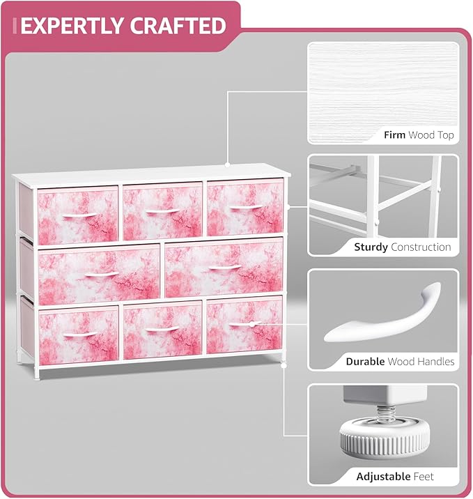 Sorbus Kids Dresser with 8 Drawers - Chest Organizer Unit with Steel Frame Wood Top & Handle, Fabric Bins for Clothes - Wide Furniture for Bedroom Hallway Kids Room Nursery & Closet
