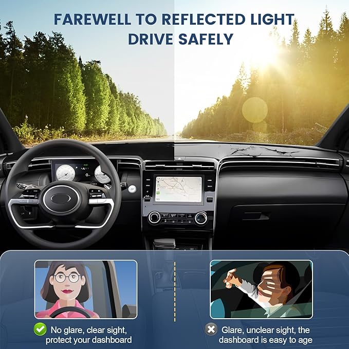 Dashboard Cover Mat Custom Fit for Hyundai Santa Cruz 2022 2023 2024 Dash Cover Nonslip Dash Mat Protector Sunshade No Glare Black (Not Fit 12.3-inch Screen) (2 pcs)
