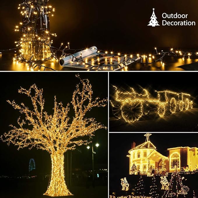 Quntis 164ft 2000 LED Cluster Christmas Lights - Dark Green Wire Cluster Christmas Tree Lights - 8 Modes Outdoor Waterproof Strands Christmas String Lights for Holiday Wedding Party Decor, Warm White