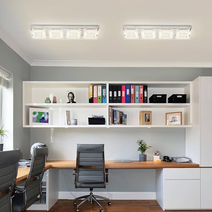 Flush Mount Ceiling Light Crystal Ceiling Light Fixture 24IN Long Rectangle Lighting Fixtures Ceiling Dimmable LED Ceiling Lights for Kitchen, Bathroom, Hallway, Living Room
