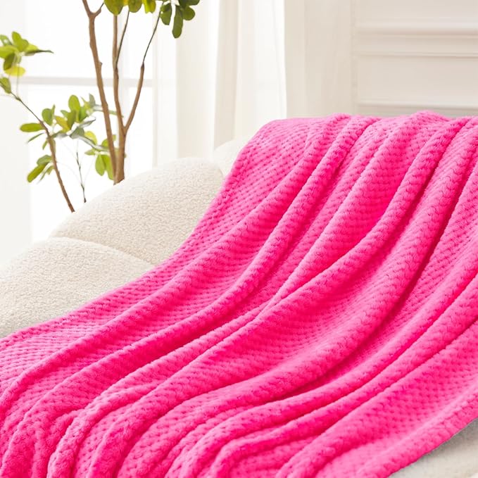 Exclusivo Mezcla Fleece Throw Blanket Extra Large, Super Soft and Warm Blankets for Couch, Sofa and Bed Waffle Textured, Cozy, Fuzzy and Lightweight (Hot Pink, 50x70 Inches)