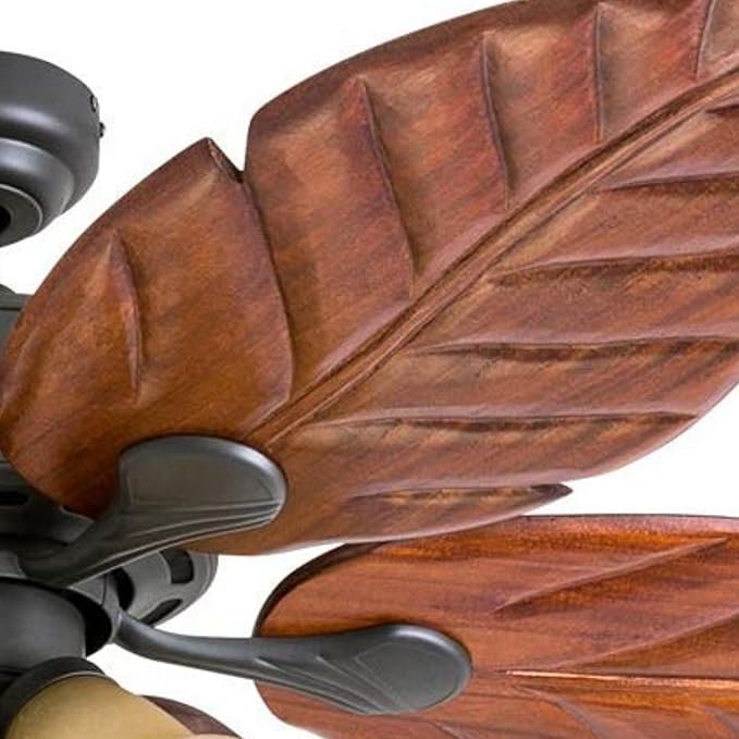 Honeywell Ceiling Fans Royal Palm, 52 Inch Tropical LED Ceiling Fan with Light, Pull Chain, Three Mounting Options, Hand Carved Solid Wood Blades - Model 50503-01 (Bronze)