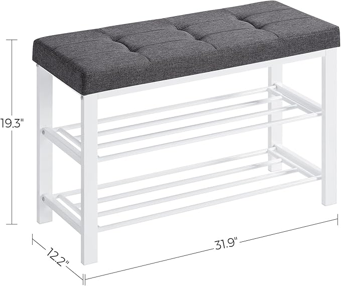 SONGMICS Shoe Bench, Storage Bench, Entryway Bench with Cushion, Shoe Shelf with Seat, Space-Saving, Modern Style, for Living Room, Bedroom, Hallway, Dark Gray and Cloud White ULBS057W01