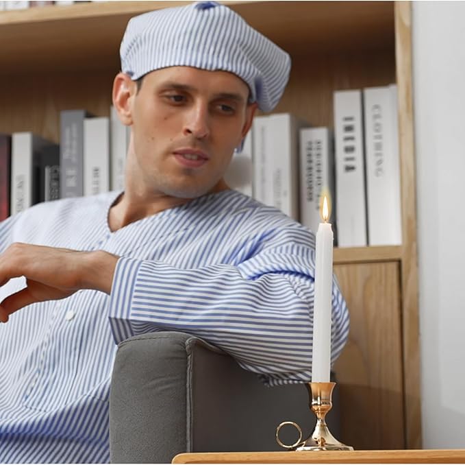 Toulite 4 Pcs Men's Pajama Set Includes Men's Nightshirt Night Sleeping Cap Candle Holder and Candle for Halloween Christmas(Large)