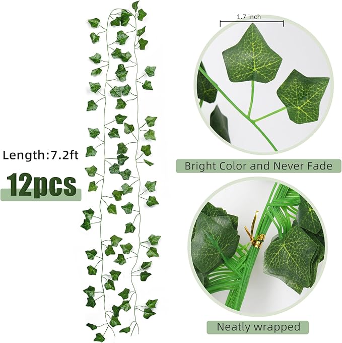 RECUTMS Fake Vines for Room Decor 86 FT Artificial Ivy Garland Hanging Plants Faux Greenery Leaves Bedroom Decor Aesthetic for Wall Wedding Party Home Garden Office Patio Outdoor Decoration(12 Pack)