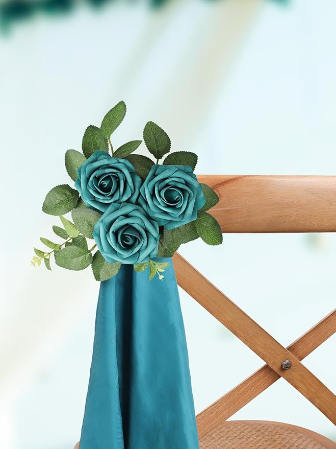 MACTING Artificial Rose Flowers 30PCS Real Touch Fake Flowers with Stem Peacock Green Foam Roses for DIY Wedding Bouquets Table Centerpieces Floral Arrangements Party Home Spring Mothers Day Decor