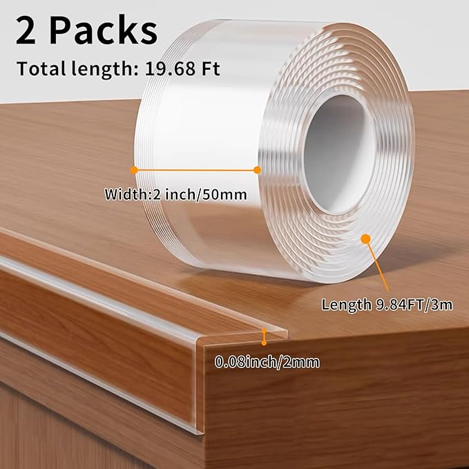 2Pack Baby Proofing Edge Protector for Baby,2in x 9.84Ft,Clear Edge Protector Strip Sharp Edge Wrap Cover Tape,Corner Bumpers for Furniture,Crib Rail Covers for Teething