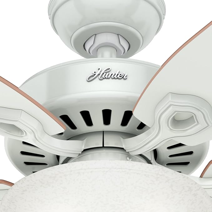 Hunter 52 inch Indoor Ceiling Fan with LED Light - White Ceiling Fan with Pull Chain, For Bedroom or Living Room, Standard Mount, No Remote, 5 Blades, Includes Bulbs - Builder Deluxe 53089, White
