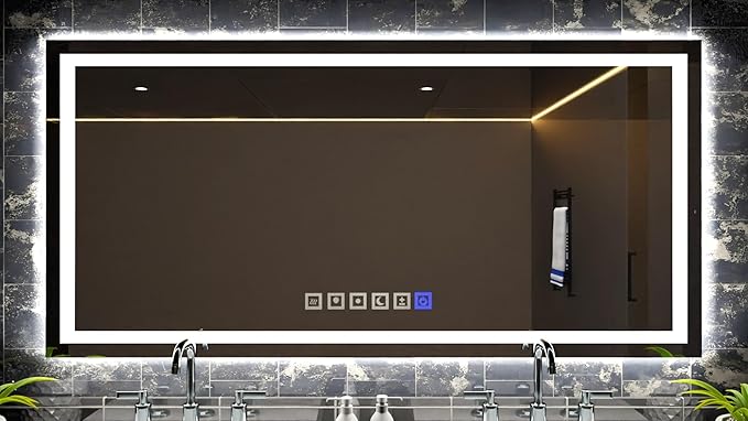 Fab Glass and Mirror LED Mirror 48x30 Inches, Led Bathroom Mirror with Lights Front and Backlit Anti-Fog Memory Brightness, Three Color Options Frameless Wall Mounted Bathroom Vanity Mirrors