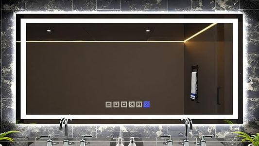 Fab Glass and Mirror LED Mirror 48x30 Inches, Led Bathroom Mirror with Lights Front and Backlit Anti-Fog Memory Brightness, Three Color Options Frameless Wall Mounted Bathroom Vanity Mirrors
