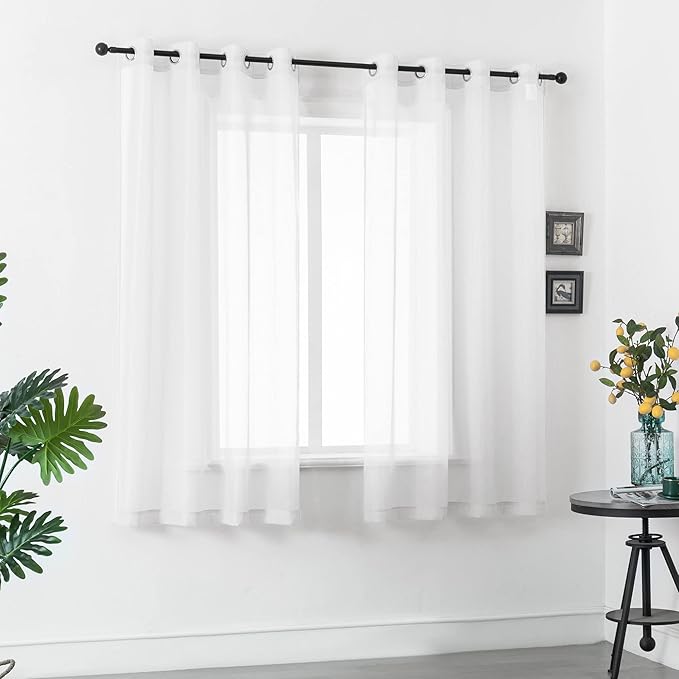 DUALIFE White Sheer Curtains 63 Inch Length for Bedroom 2 Panels Set Grommet Top Window Voile Drapes Semi Sheer Vertical Curtains for Living Room Kids Room Nursery 52x63 Inches Long