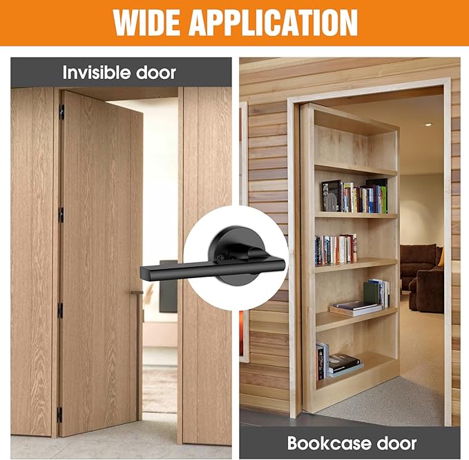 Magnetic Auto-Lock Invisible Door Lock - Single-Sided Hidden Design, Hidden Handle & Mini Keyhole, Aluminum Alloy for Bookshelf Doors/Invisible Doors/Secret Rooms (1, Black)