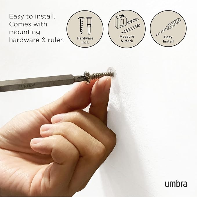 Umbra Flip Wall-Mounted Coat Rack Rail Hook for Hats, Jackets, Bags and More – Modern, Space-Saving Storage Organizer for Entryway, Mudroom, Closet, Bathroom, Bedroom, Kids Room, or Nursery, 3 Hooks,