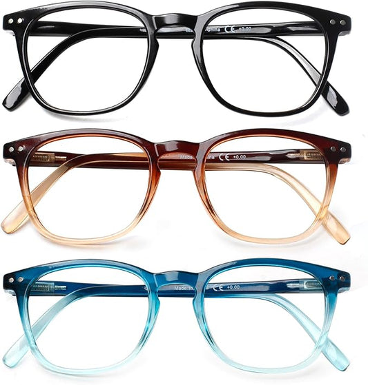 Henotin 3-Pack Blue Light Blocking Reading Glasses,Spring Hinge Computer Readers for Men Women,Anti UV Ray Filter Eyeglasses (Mixed Color-1, 1.75, Diopters)