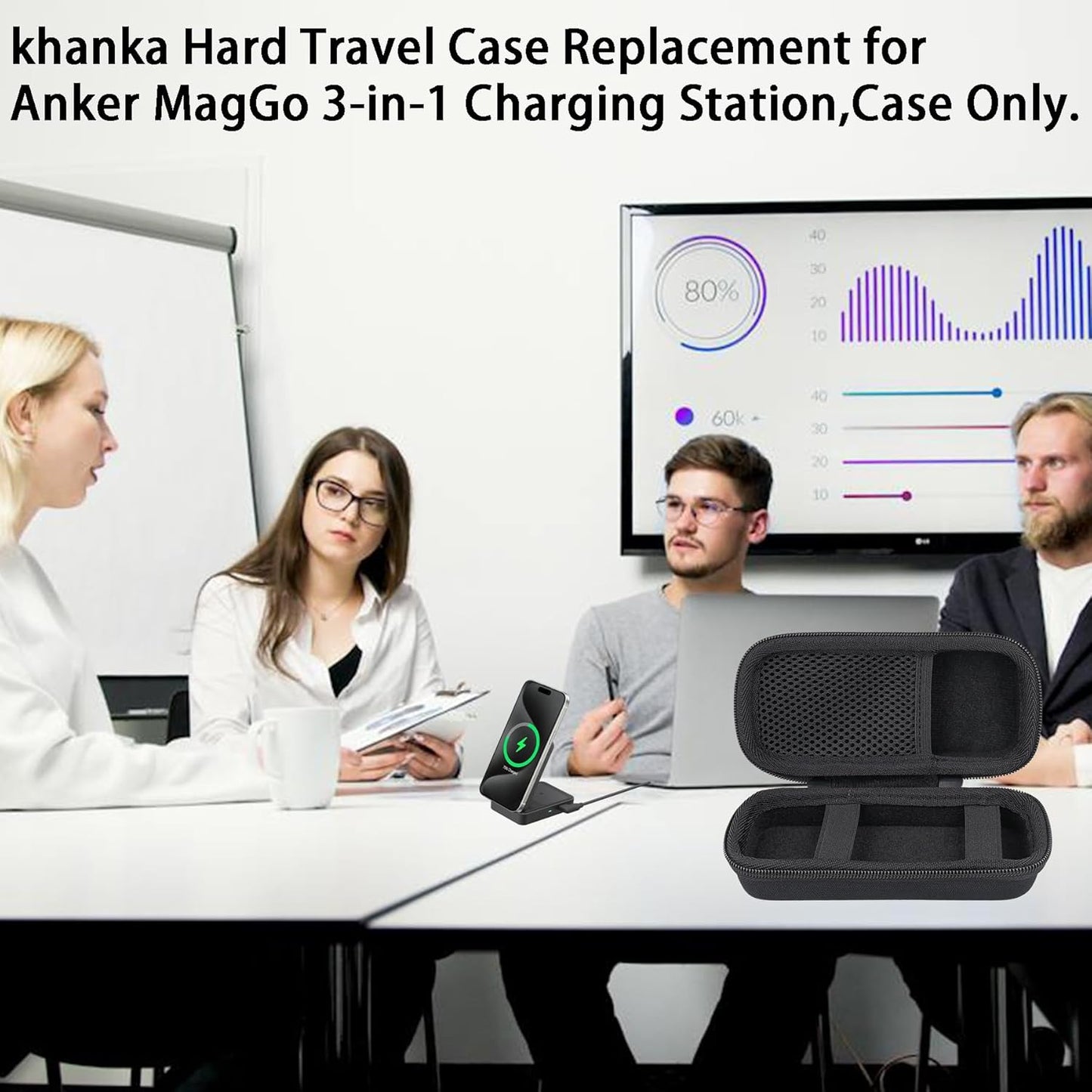 khanka Hard Travel Case for Anker MagGo 3-in-1 Charging Station, Qi2 Certified 15W MagSafe-Compatible Stand (Black)