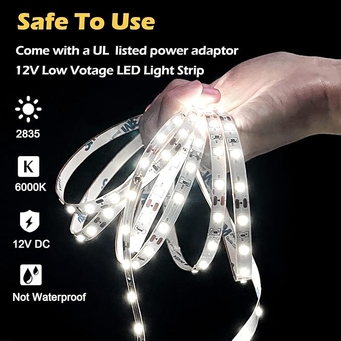 LED Strip Lights 900 LED/50ft, Infrared Remote Control,6000K 12V Daylight White LED Light Strip,Timing Function LED Lights for Under Cabinet, Bedroom, Kitchen