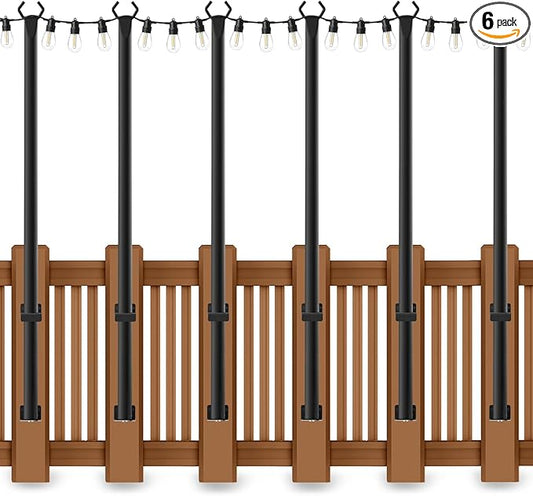 6 Pack 5Ft String Light Poles,Outside String Lights,Outdoor Light Poles,Metal Poles Stand for Patio,Backyard,Deck