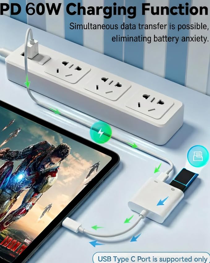 [Apple MFi Certified] USB-C to USB Adapter for iPhone 17/16/15, 10Gbps USB-C Male to USB 3.2 Female OTG, 3 in 1 Audio Cable 60W PD Charging Port and Data Transfer, Compatible with MacBook Pro Air