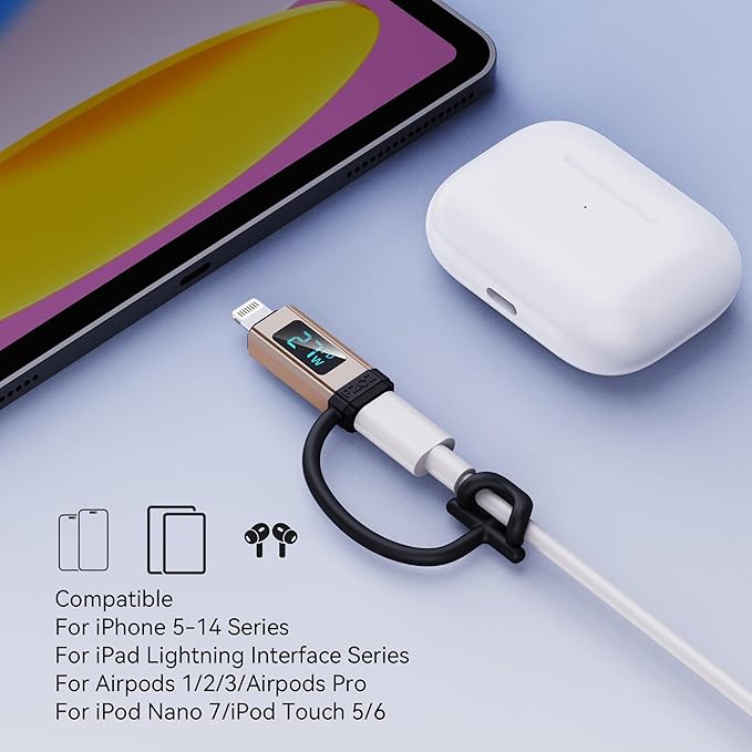 pzoz USB C to Lightning Adapter with LED Display, 27W Type C PD Fast Charging Lighting Adaptor for Phone 14/13/12/11/XS/XR/SE/AirPods, Fits MacBook Charger Cable, Support Data Transfer (2 Pack)