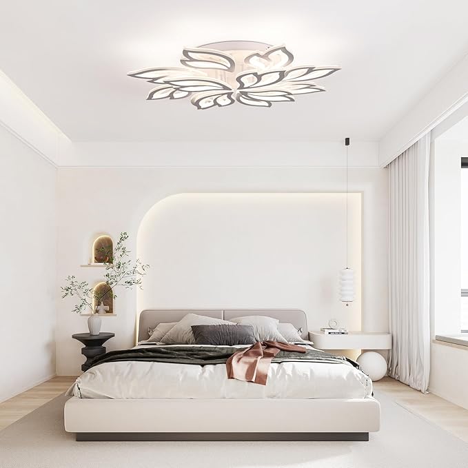 Garwarm Modern Ceiling Light,32” Dimmable LED Chandelier Flush Mount Ceiling Lights,Remote Control Acrylic Leaf Ceiling Lamp Fixture for Living Room Dining Room Bedroom Kitchen(90W /White)