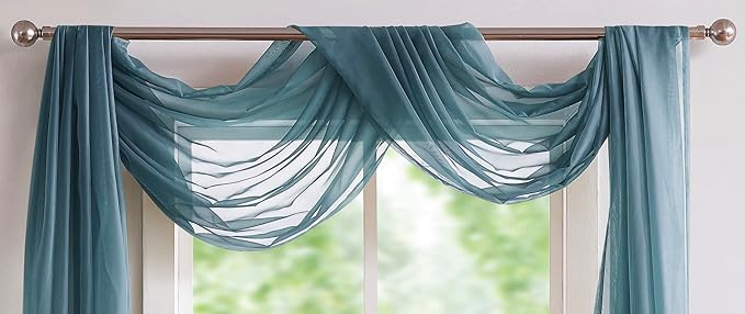 LinenZone Dusty Blue Window Scarf Valance in 360 Inch Size. Use Window Scarves as Canopy Bed or Backdrop Curtains, Curtain Scarf, or Sheer Fabric for Draping. (Amazing 55 x 360, Dusty Blue)