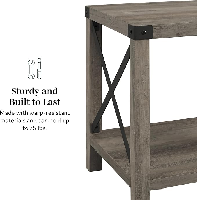 Walker Edison Sedalia Modern Farmhouse Metal X Side Table, 18 Inch, White Oak