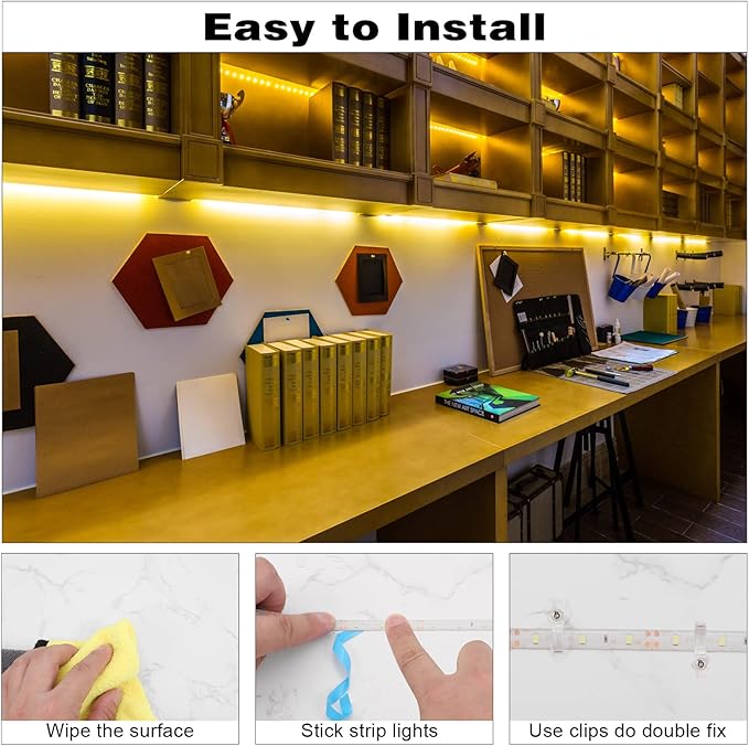 iNextStation 12V LED Light Strip IP65 Waterproof Yellow LED Strip Lights 16.4ft/5m Cuttable 300 SMD 2835 LED Tape Flexible Led Lights for Bedroom Outdoor Indoor Decor (Power Adapter not Included)