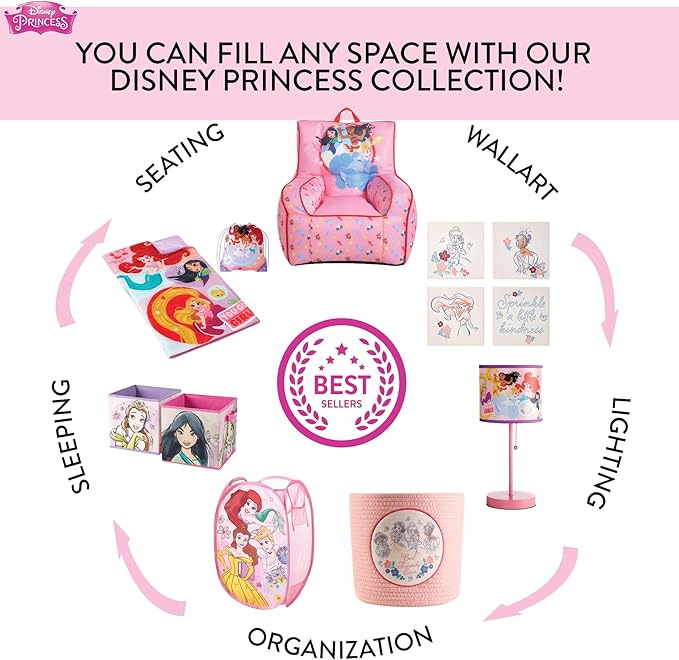 Idea Nuova Disney Princess Collapsible Toy Storage Trunk with Lid, 28" W x 16" D x 14.5" H