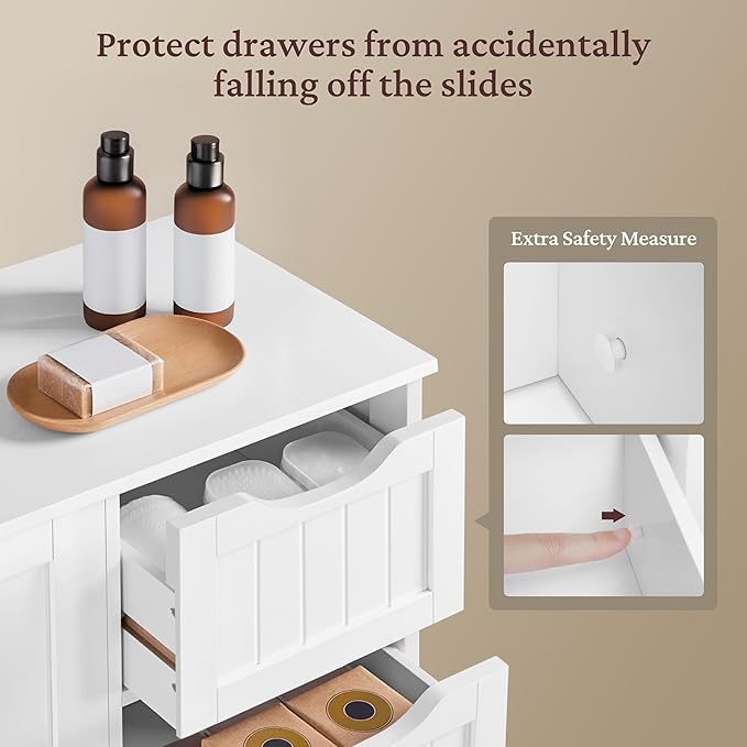 Yaheetech Wooden Floor Cabinet, Side Storage Organizer with 4 Drawers and 1 Cupboard, Freestanding Entryway Storage Unit Console Table, Bathroom Furniture Home Decor, White