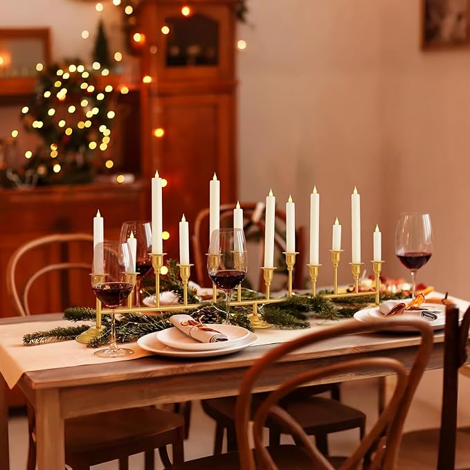 Chengu Gold Candelabra Candle Holders 12 Arm 7 Inch Tall Taper Candlestick Holder Vintage Table Centerpiece Decor for Christmas Wedding Birthday Party Dining Room Holiday Mantle Fireplace Kitchen