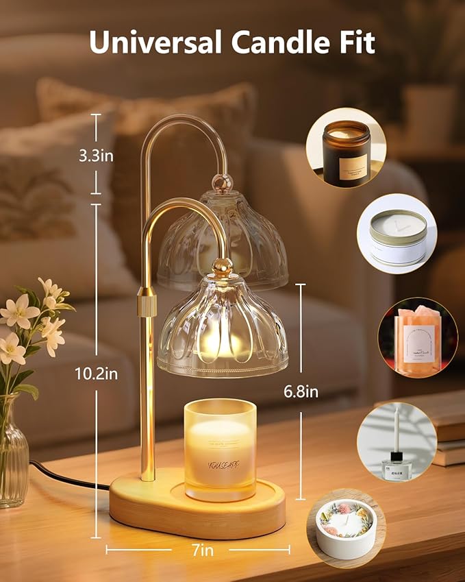 Candle Warmer Lamp, Wax Melt Warmer with Timer Dimmer, Height Adjustable, Clear Lampshade, Includes 2 Bulbs, Birthday Gifts for Women, Mom, Christmas, Housewarming