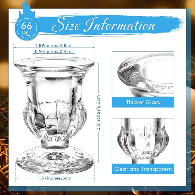 Foaincore 66 Pcs Candlestick Holders Bulk 2.5 Inch Taper Candle Holder for Table Centerpiece Thick Glass Ritual Candle Stand for Wedding Christmas Valentines Festival Party Decorations (Clear)