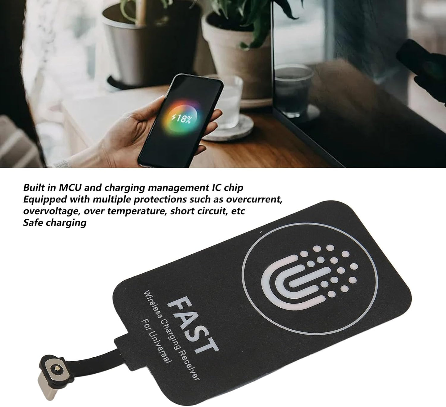 Fast Charging Receiver - Thin Magnetic Suction Type C Charging Receiver for Cell Phones