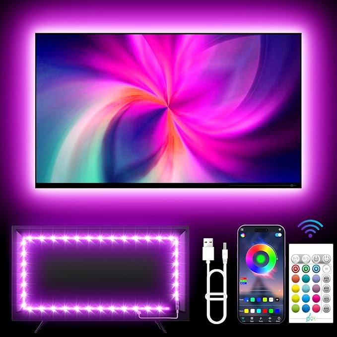 TV Backlights, 13.1FT LED Lights for 32-65 Inch TV, RGB TV LED Lights Behind, Music Sync Bluetooth APP and Remote Control TV LED Strip Lights USB Powered for Gaming/Bedroom