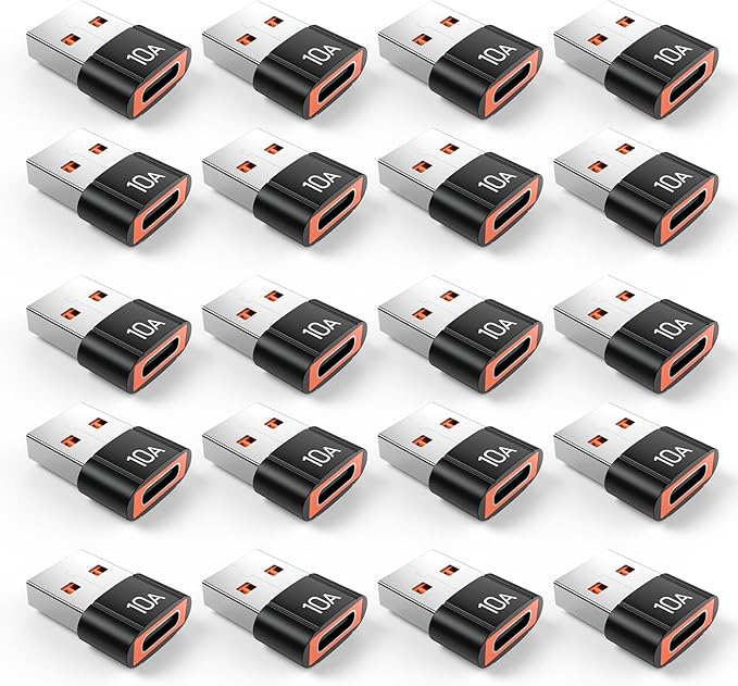 20Pack 200W USB C to USB Adapter, with Fast Charging & 480MB Data Transfer, USB C Converter for Apple Watch Ultra iWatch Series 8 7,iPhone 16 15 Plus Pro Max,Black