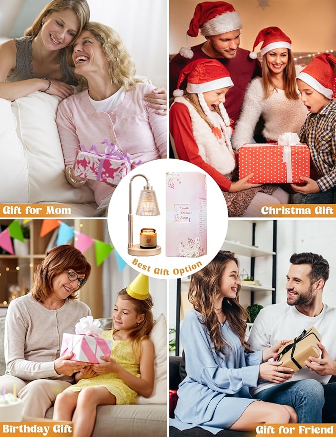 Innqoo Champagne Gold Candle Warmer Lamp with Timer, Dimmable Candle Warmer for Home Decor, Height Adjustable Candle Lamp for Jar Candles, Birthday Gifts for Women Mom, House Warming Gifts New Home